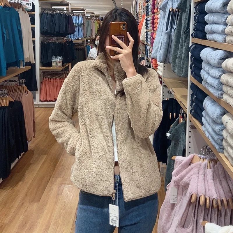Autumn Winter Women's Long Velvet Fleece Zipper Sleeve Coat Warm Coral Fleece Jacket Full Length Outerwear Comfortable Coat