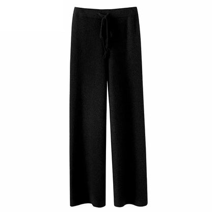 Autumn and Winter Temperament Wool High Waist Loose Wide Leg Pants Women's Cloud Casual Soft Waxy Wool Straight Trousers