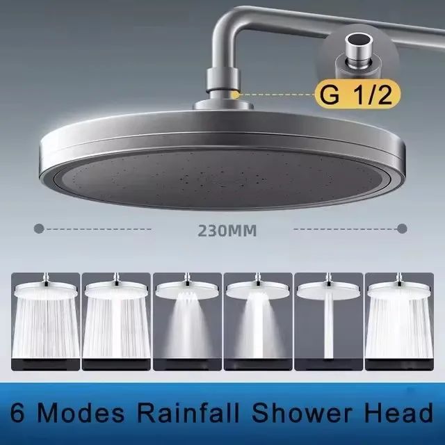 Nova Ducha de Grande Painel de 230mm, 6 Modos, Supercarga, Tipo Chuva, Alta Pressão, Torneira de Chuveiro Superior, Acessórios para Banheiro