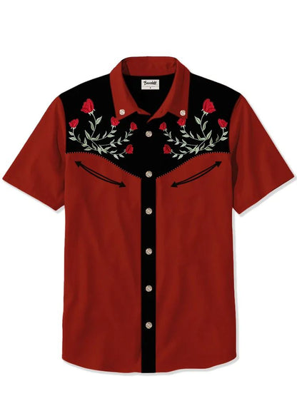 Men's Western Cowboy Style Short Sleeve Shirt Comfortable Breathable Summer Art Button Top Camisas Hawaianas Divertidas
