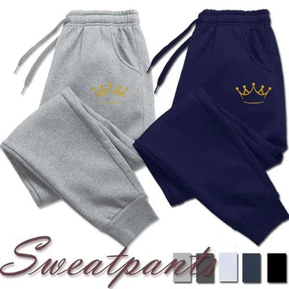 Calça Masculina Estampada Coroa Dourada Outono E Inverno Moletom Com Fleece Calça Masculina Casual Com Cordão Calça Esportiva De Jogging