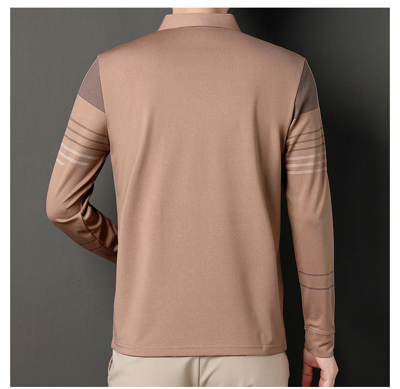 New Men's Polo Shirt Long-sleeved Polos Shirt Lapel Fashion Spring and Autumn Thin Shirt Casual Loose Tops Striped Streetwear