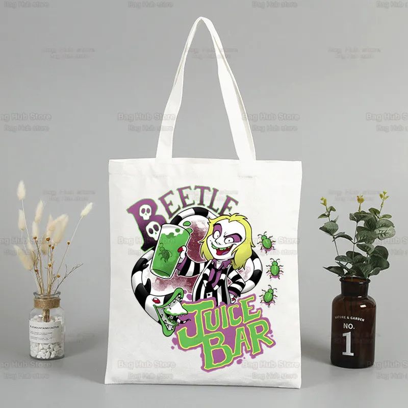 Beetlejuice Horror Gift Shopping Bag Print Original Design White Unisex Fashion Travel Canvas Bags