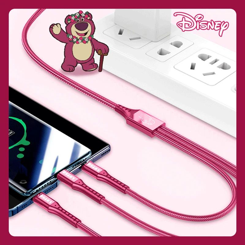 Cabo de Carregamento 3 em 1 Disney Cabo de Dados de Carregamento Rápido Morango Ursinho Pooh Frozen para Micro Tipo-c Carregador USB Lightning