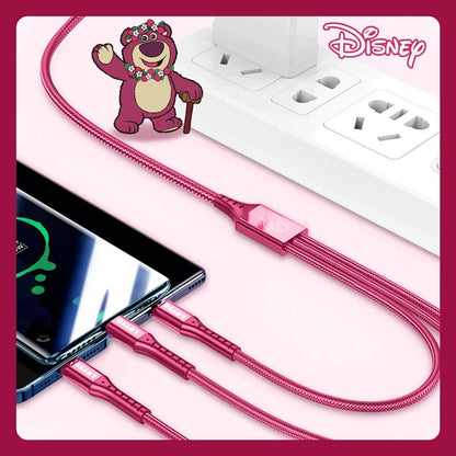 Cabo de Carregamento 3 em 1 Disney Cabo de Dados de Carregamento Rápido Morango Ursinho Pooh Frozen para Micro Tipo-c Carregador USB Lightning