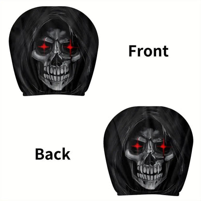 2Pcs Death Skull Flame Red Eye Print Car Headrest Cover Elastic Neck Support Auto Headrest Protector Easy Install Universal Car