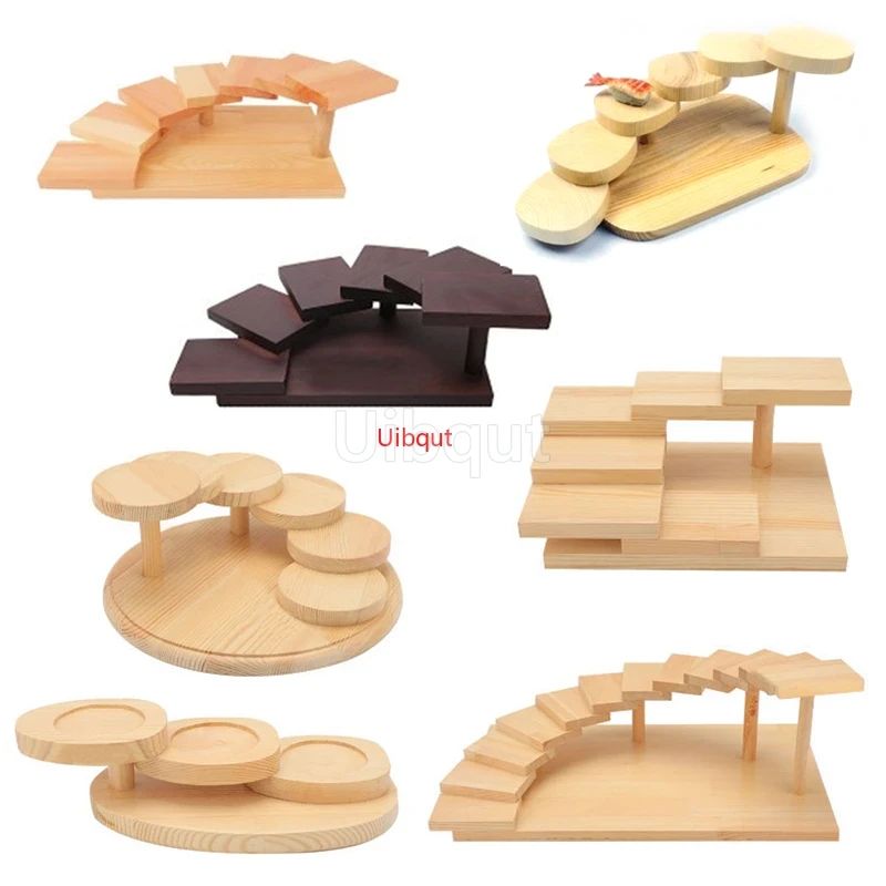 Japanese wooden wood Cuisine Sushi Bridge Boats Pine Creative Sushi Sashimi plate Platter Sushi Tableware Decoration Ornament