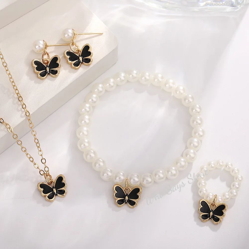 Conjuntos de Joias de Borboleta com Cristal Acrílico Romântico Pulseira Anel Colar Brinco Conjunto para Mulheres Acessórios de Vestido de Jantar de Casamento