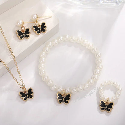 Conjuntos de Joias de Borboleta com Cristal Acrílico Romântico Pulseira Anel Colar Brinco Conjunto para Mulheres Acessórios de Vestido de Jantar de Casamento