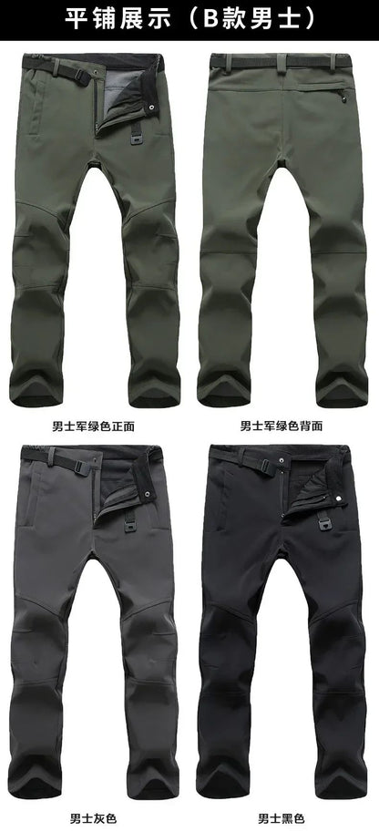 Warm Winter Men Soft Shell Pants Travel Waterproof Outdoor Camping&Hiking Pants Fleece Windproof Skiing Trousers