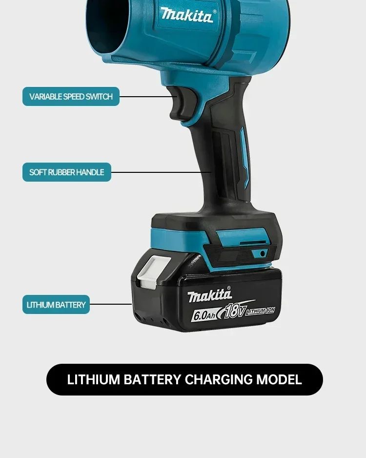 Soprador Turbo Jet Fan Makita 30000RPM Violento, Ventilador Elétrico 18V, Velocidade de Vento Turbo Recarregável com Luz, Ferramenta para Limpeza de Carros