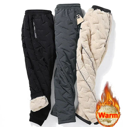 7xl Winter Down Cotton Pants Men's Casual Waterproof Zipper Pocket Thickened Wool Warm Pants Jogger Outdoor Cold-proof Ski Pants