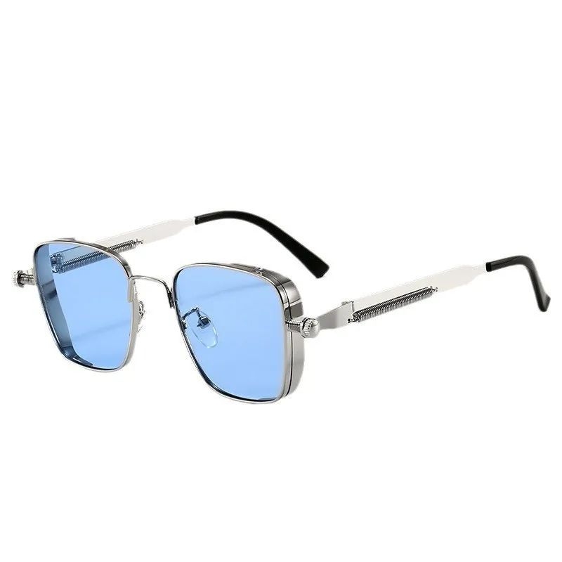 New Sunglasses Men Driving Sunglasses Retro Spring Leg Driving Outdoor Sports Metal Rectangular Decorative Glasses Women Uv400