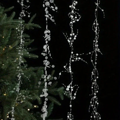 Christmas Pearl Bead Garland with Fishing Line Floral Hanging Ornament Bendable Design for Tree Decor Festival Party Arrangement