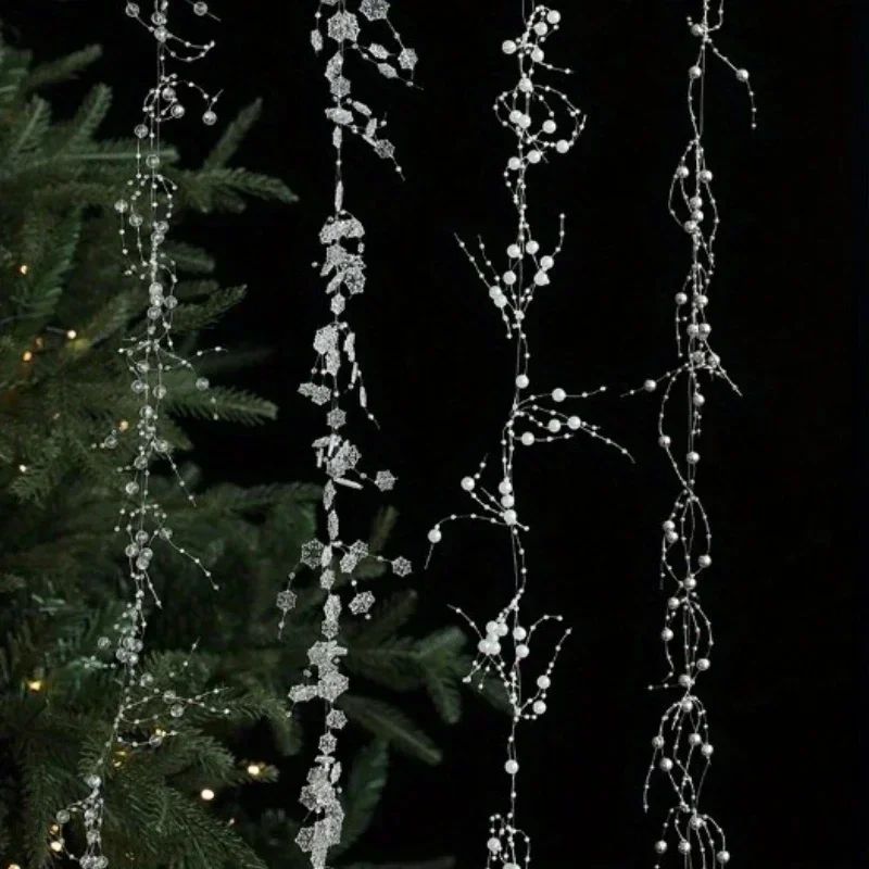 Christmas Pearl Bead Garland with Fishing Line Floral Hanging Ornament Bendable Design for Tree Decor Festival Party Arrangement