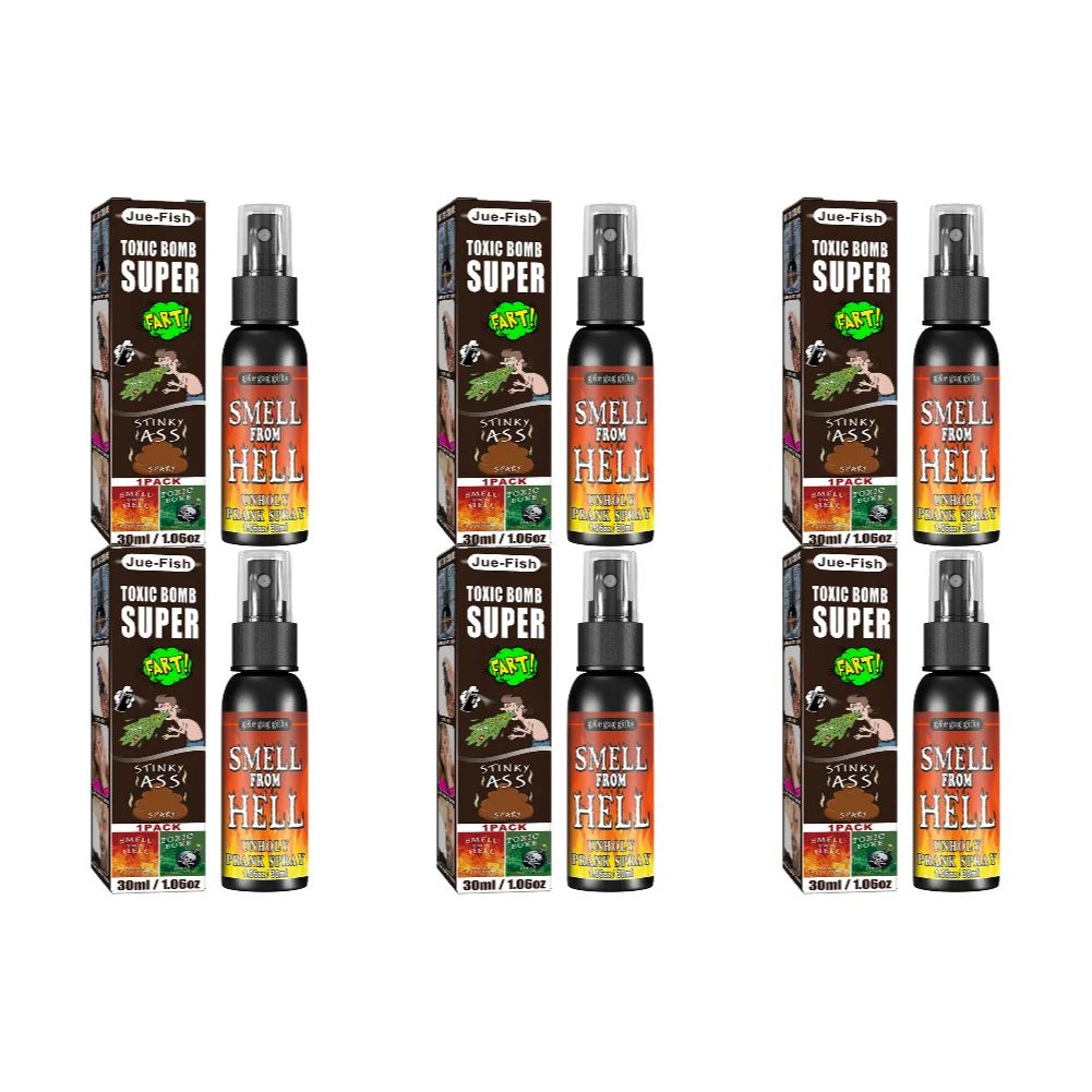 6 unidades-1 unid. 30ml Adereços de Halloween Spray Líquido de Peido Não Tóxico Bomba de Cheiro Fedorento Brinquedo de Pegadinha de Gás Malcheiroso Artigos de Festa de Brincadeira