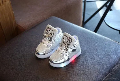 New Disney Children Luminous Shoes Boys Girls Hello Kitty Shoes Flashing Lights Fashion Sneakers Toddler Little Kid LED Sneakers