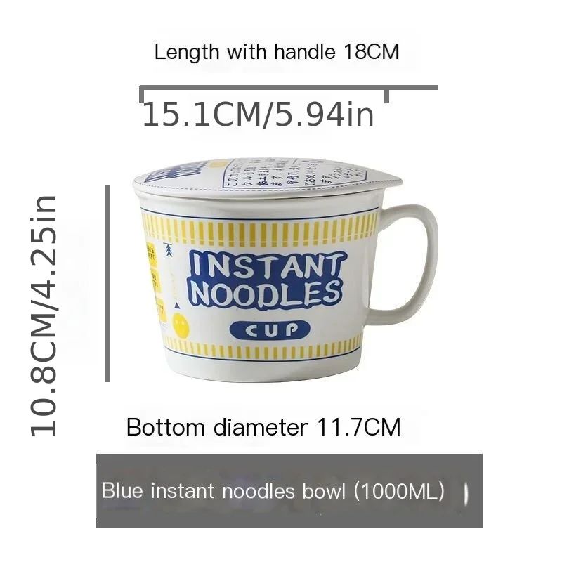 1pc Large Capacity Ceramic Instant Noodle Bowl with Cover?Perfect for Dorms and Home Kitchens - Keep Your Noodles Fresh and Warm