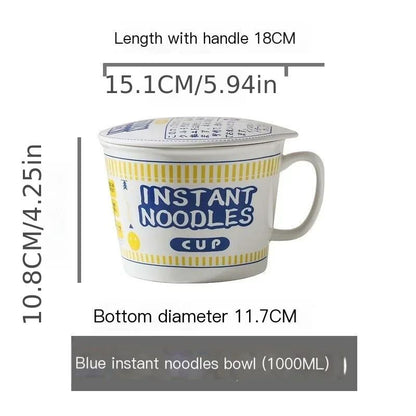 1pc Large Capacity Ceramic Instant Noodle Bowl with Cover?Perfect for Dorms and Home Kitchens - Keep Your Noodles Fresh and Warm