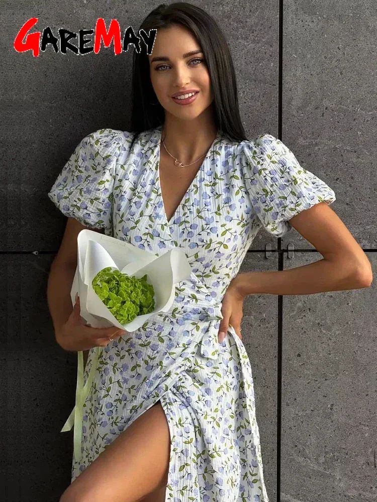 Summer Women's Light Long Dress 100% Cotton A-line Midi Dresses Muslin with Side