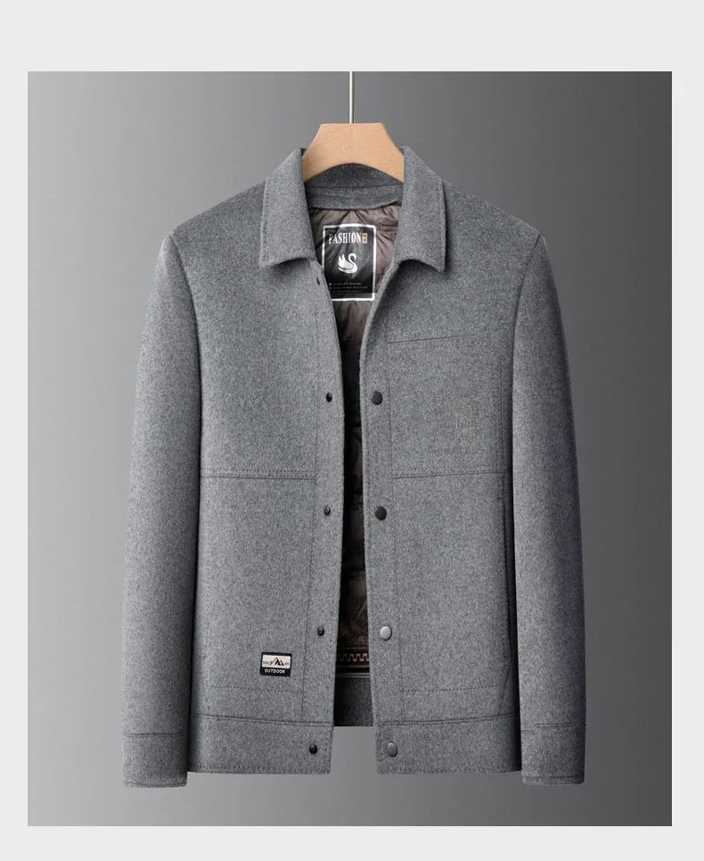 Billy Men's Winter Jacket for Men Double-Sided Woolen Overcoat Short Lapel Autumn Casual Coat Top Black Clothes White Duck Down