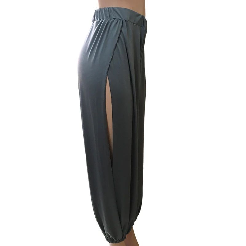 Summer High Slit Haren Pants for Women Sports Yoga Pants Solid Loose Hippie Harem Wide Leg Pants Trousers