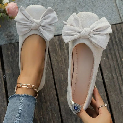 Women's Flat Shoes 2025 Hot Sale Ladies Slip on Flats Outdoor Women Round Toe Bow Tie Soft Bottom Plus Size Shallow Shoes Female
