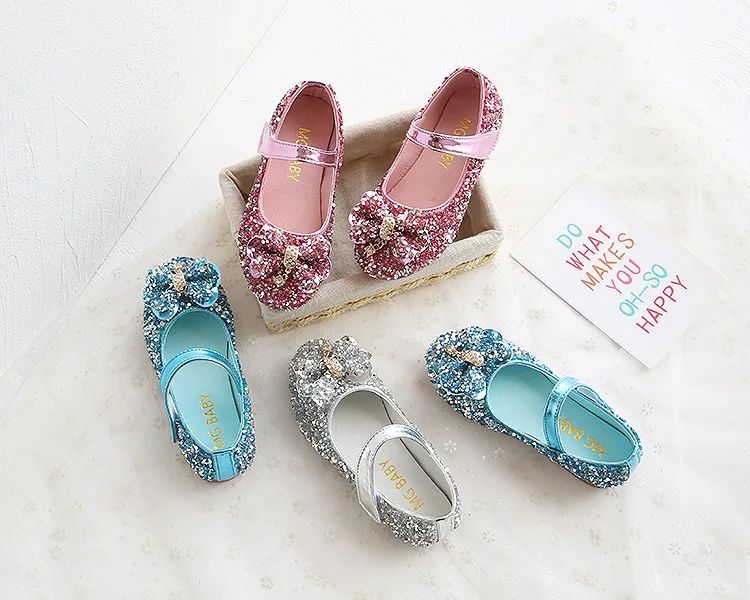 Fashion Girls Shoes Kids Flats Shoes Sequins Rhinestone Princess With Butterfly-Knot Flats Shoes For Students New Autumn 2022