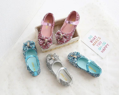 Fashion Girls Shoes Kids Flats Shoes Sequins Rhinestone Princess With Butterfly-Knot Flats Shoes For Students New Autumn 2022