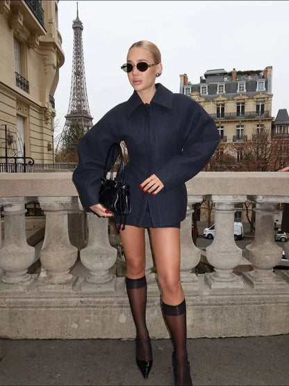 Fashion Solid Lapel Waist Cinching Woolen Coat Women Elegant Full Sleeve Warm Slim Jacket Lady 2025 Daily Commute Street Outwear