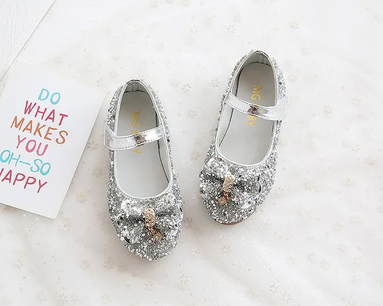 Fashion Girls Shoes Kids Flats Shoes Sequins Rhinestone Princess With Butterfly-Knot Flats Shoes For Students New Autumn 2022
