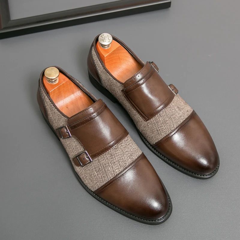 Spring Italian Double Button Loafers High-quality Blue Leather Shoes for Men Men Leather Shoes Patent Mens Wedding Dress Shoes