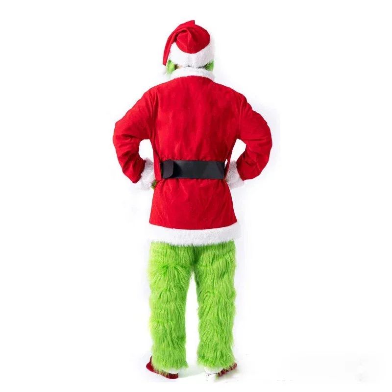 Santa Claus Costume Set Christmas Party Prom Adult Role Playing Green Monster Shaggy Halloween Cosplay Suit Gloves Mask