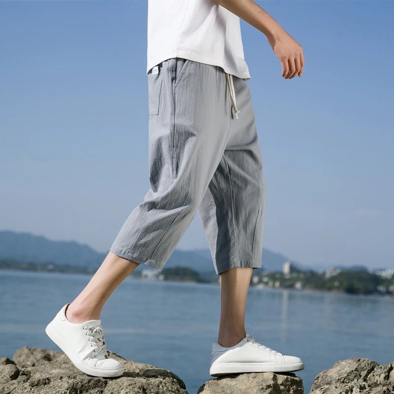Summer Casual Linen Short Pants New Cotton Straight Mens Lightweight Shorts Large Solid Color Gym Fifth Beach Short Pants