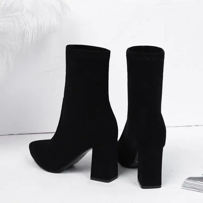 Thick Heel Women Short Boots Fashion Slimming Ankle Booties classic Style Autumn Winter Female Pointed Toe Women Boots D64