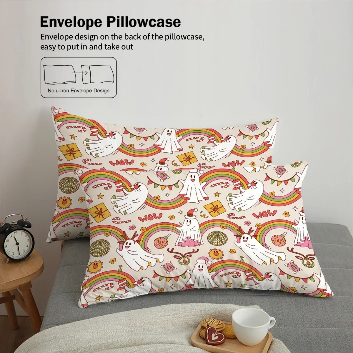 3-piece down duvet cover with Halloween theme cute ghost pattern print (1 duvet cover+2 pillowcases, no core) bedding set