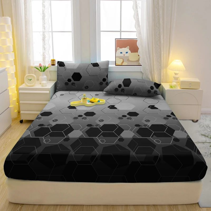 Jogo de lençóis de três peças simples, com padrão geométrico moderno, fosco, estampado para cama, para quarto