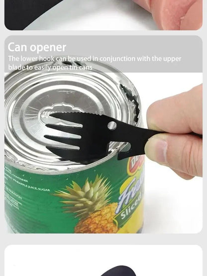 Outdoor Multi-functional 5-in-1 EDC Camping Survival Tool Stainless Steel Fork Knife Spoon Can Opener Bottle Opener Wrench