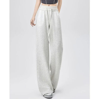 2024 Winter Girls Pants Snow Warm Solid Fleece Sweatpants Lady Korean Style Thicken Thermal High Waisted Straight Leg Trousers