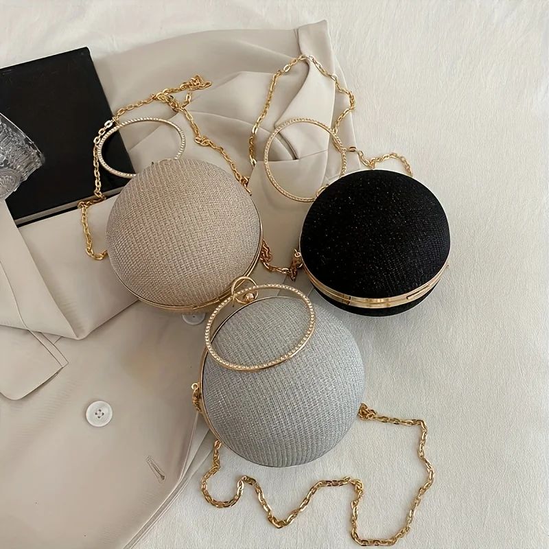 Women's Crystal Ball Clutch Bag Shiny Round Elegant Dinner Party Purse Luxury Female Party Handbags