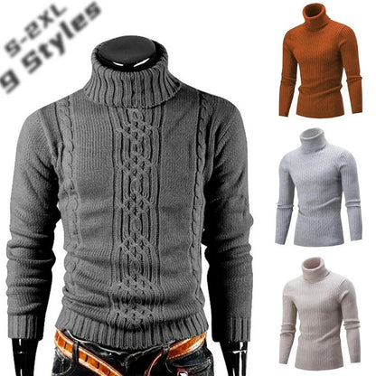 2025 Men's Warm Sweater Long Sleeve Turtleneck Sweater Retro Knitted  Pullover Sweaters