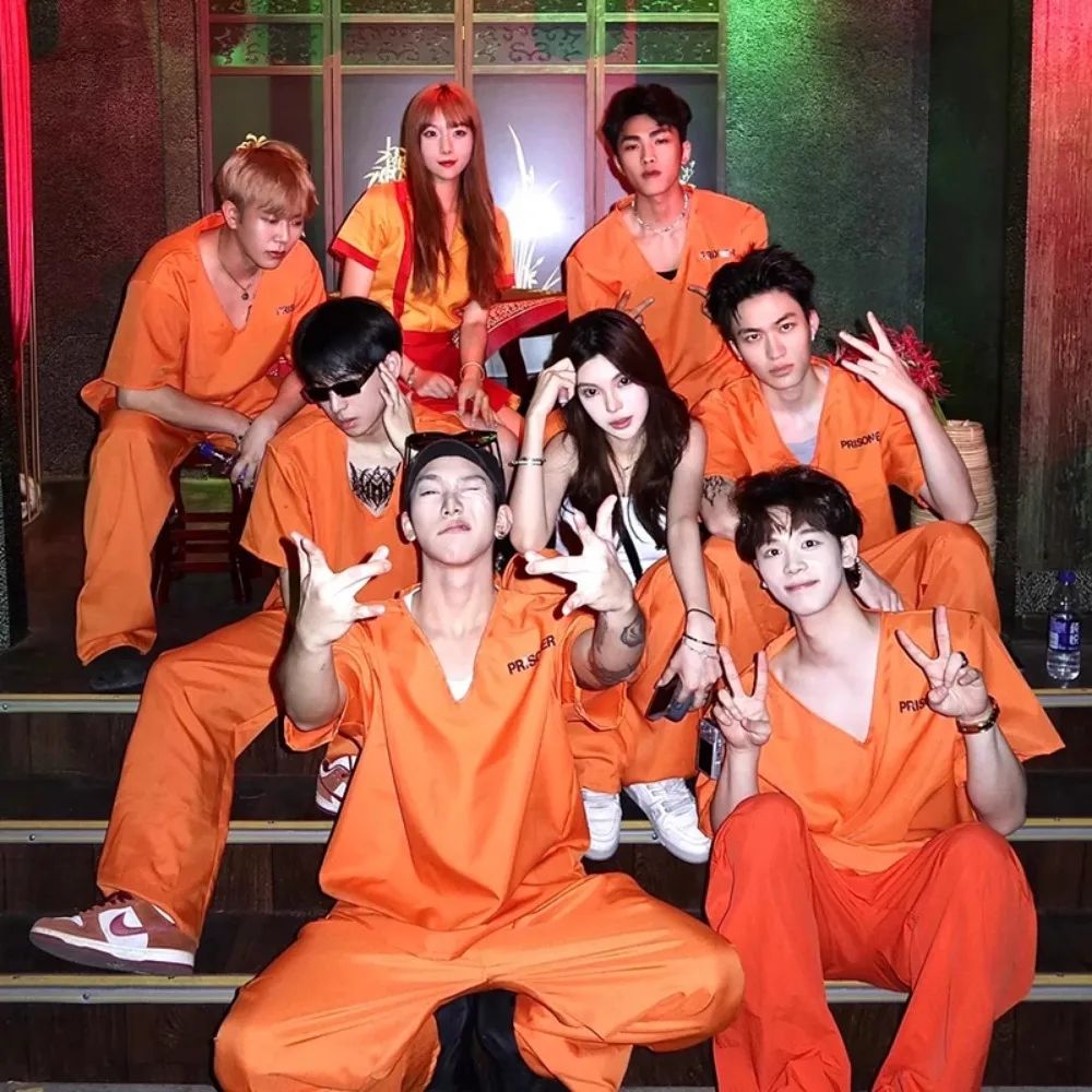 Adult Inmate Costume Orange Prisoner Jumpsuit Jailbird Outfit for Halloween Orange Prisoner Costume Men Jail Jumpsuit Costume