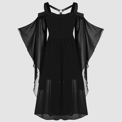 Gothic Style Long Dress Wide Hemline Irregular Splicing Women's Tank Top For Halloween Unique Fashion Statement Dress