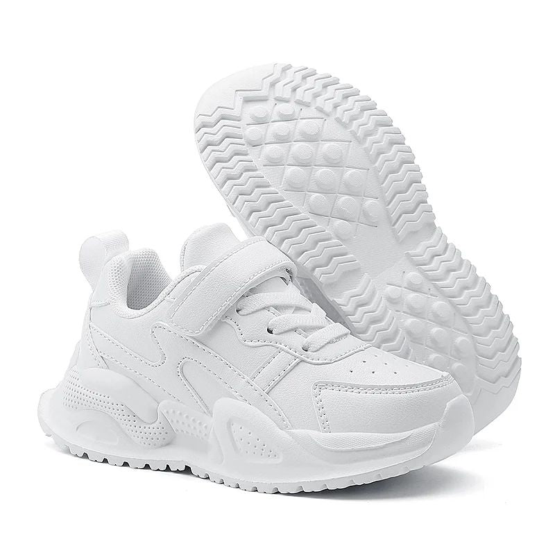 White Children's Leather Casual Shoes Boys Girls Outdoor Sports Running Sneakers Breathable Kids School Walking Non-Slip Tennis