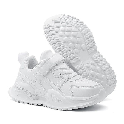 White Children's Leather Casual Shoes Boys Girls Outdoor Sports Running Sneakers Breathable Kids School Walking Non-Slip Tennis