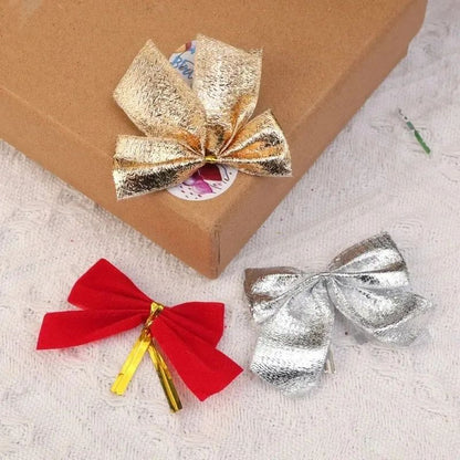 240/12PCS Mini Christmas Bow Ornaments Red Gold Xmas Tree Hanging Pendant DIY Craft New Year Home Party Decoration Bowknot Gifts