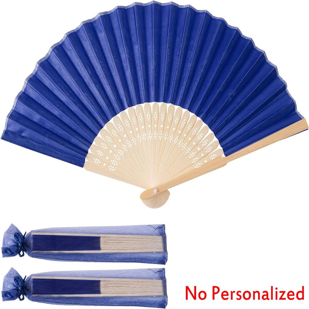 10-60Pcs Personalized Engraved Multicolor Folding Silk Hand Fan with Organza Gift Bag Wedding Party Supplies Bulk Purchase Boda