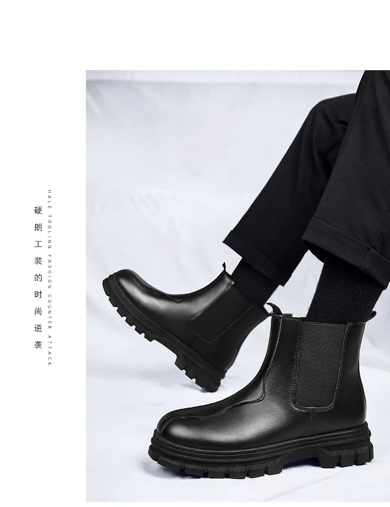 botas chelsea masculinas de luxo cano alto, sapatos de couro originais pretos da moda, bota plataforma de cowboy, bota chunky com cano longo elegante