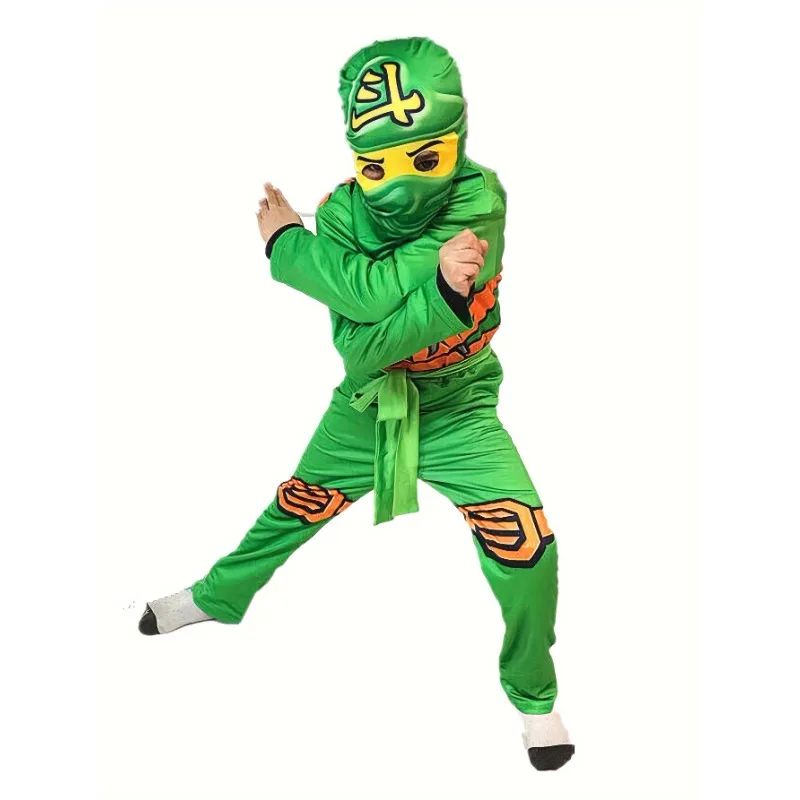 Complete Party Costume Set for Kids with Makeup Mask NinjTheme Party Cosplay Costume Set for Kids Mask Jumpsuit and Accessories