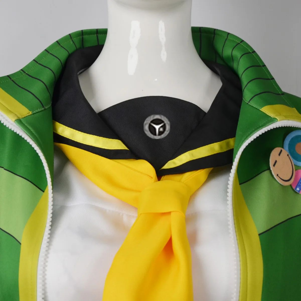 Anime Chie Satonaka Cosplay Costume JK Sport Uniform Costume Green Yellow Striped Zip-Up Track Jacket Skirt Set for Daily Suit